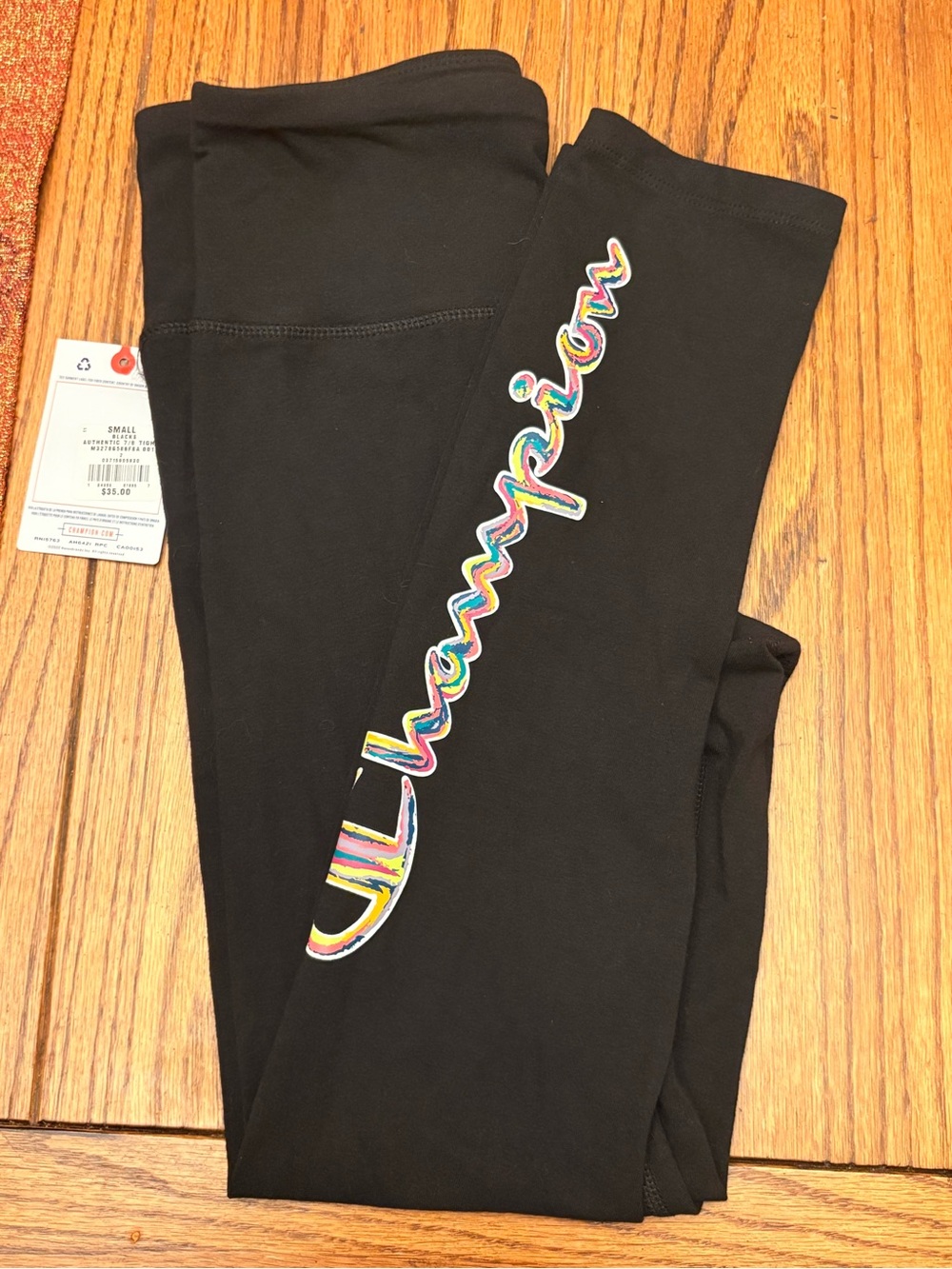Champion Black Leggings with Multicolor Script Logo
